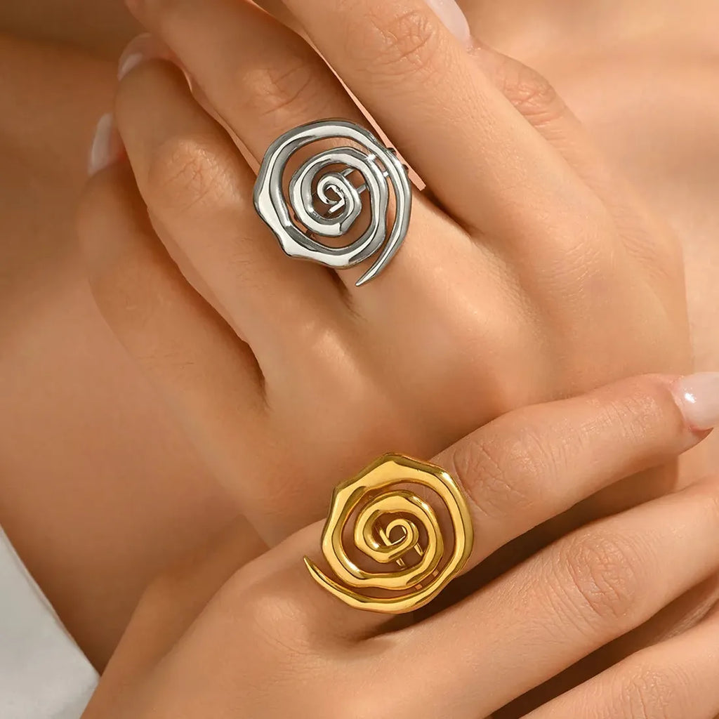 Adjustable Spiral Stainless Steel Geometric Cocktail Ring Women Men Gift Jewelry