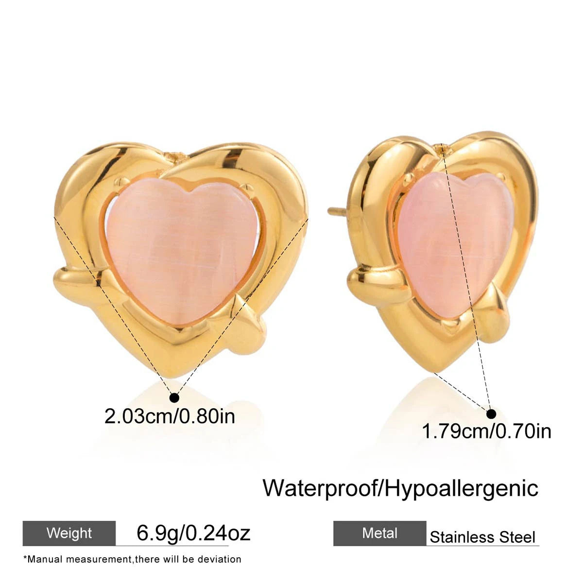 Pink Opal Love Heart Drop Earrings 18K Gold Plated Double Circle Hoops Bridal Jewelry