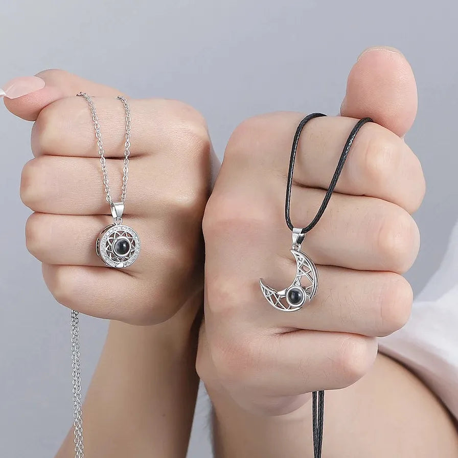 2Pcs Magnetic Couple Necklace Sun Moon Heart I Love You Gift Zinc Alloy