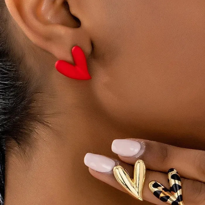 Heart Shape Leopard Print Stud Earrings Metal Fashion Jewelry Gift