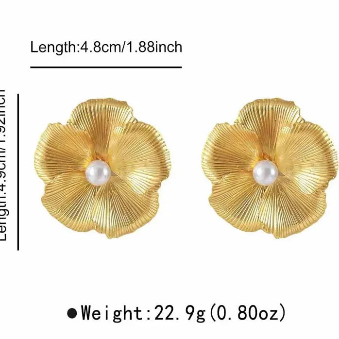 Large Flower Pearl Stud Earrings for Women Korean Fashion Gift Jewelry