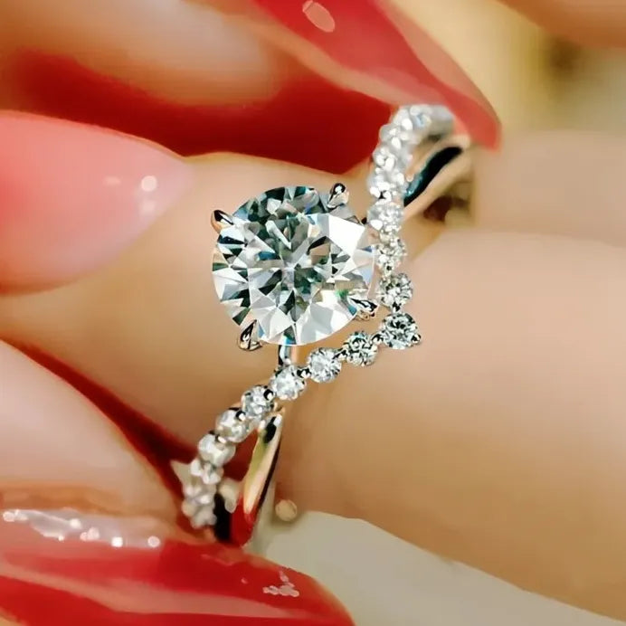 Luxury Women's Geometric Wedding Band Ring with Pave Cubic Zirconia
