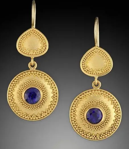 Vintage Gold Color Ornate Zinc Alloy Earrings Women Ethnic Turquoise Jewelry Gift