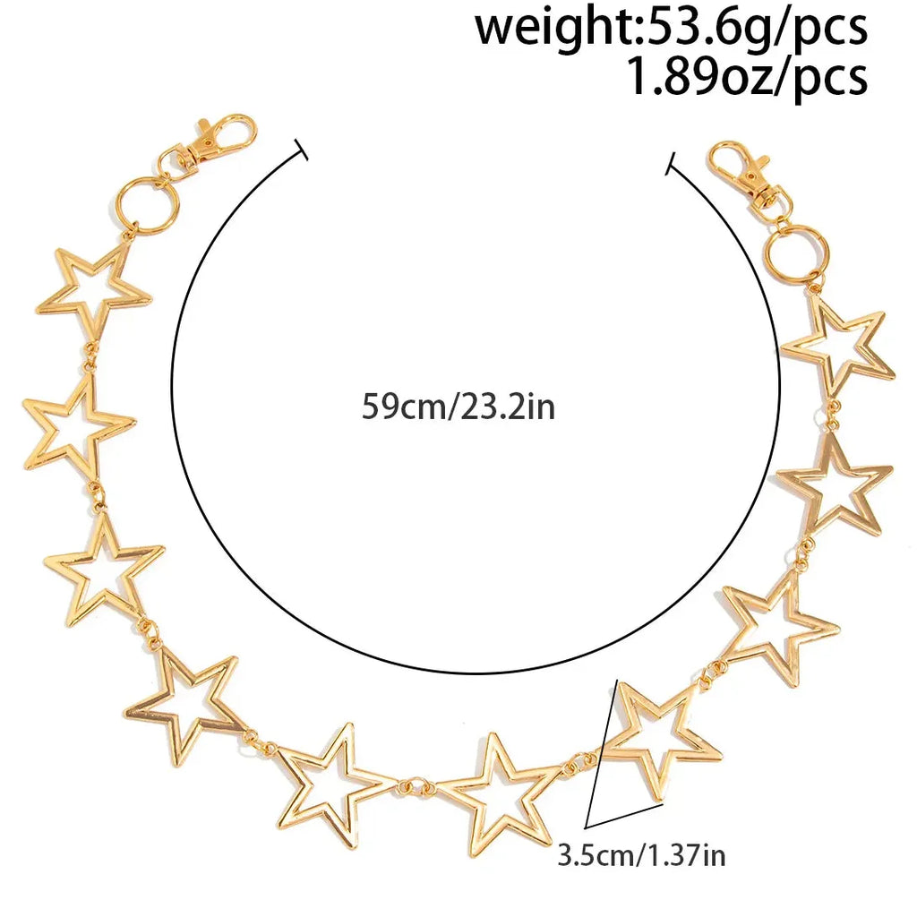 Punk Five-Pointed Star Metal Pants Chain Key Chain Jewelry for Women Men
