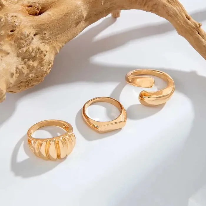 5Pcs Adjustable Vintage Gold Chain Pattern Fashion Rings for Women