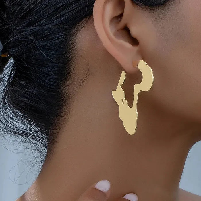 Vintage Stainless Steel African Map Drop Earrings Women Ethnic Gift