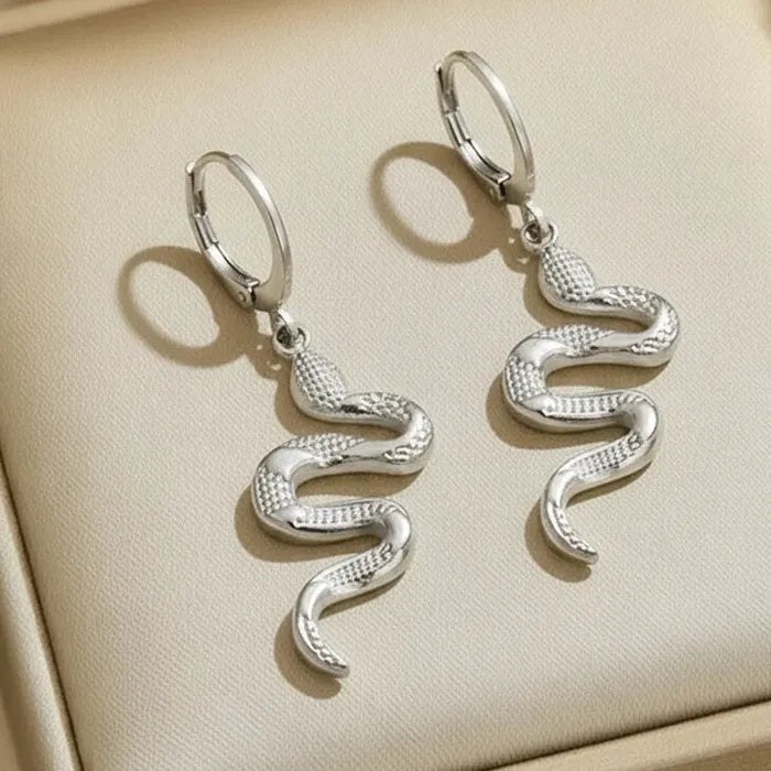 Stainless Steel Snake Drop Earrings Retro Animal Dangle Jewelry for Men Women