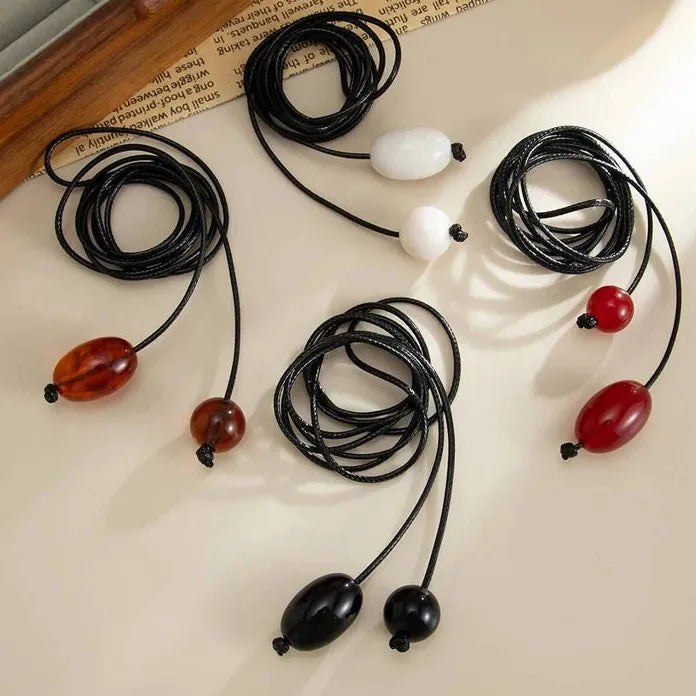 Minimalist Water Drop Pendant Choker Necklace Women Adjustable Black Cord