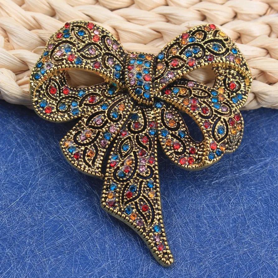 Rhinestone Elegant Bow Ladies Brooch Coat Pin Gift Accessory