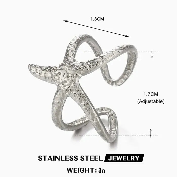 Adjustable Stainless Steel Gold Starfish Ring Vintage Beach Jewelry Women