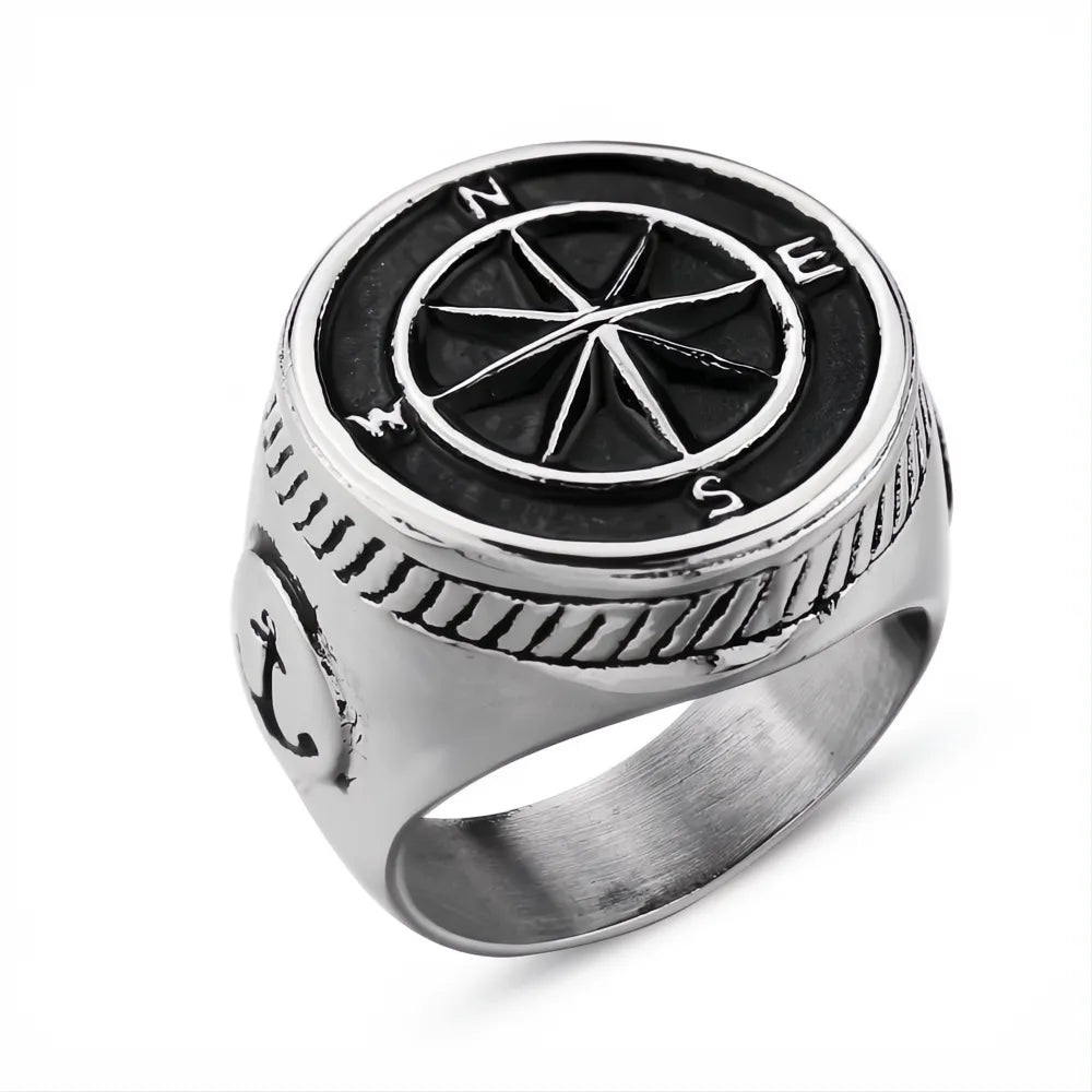 Vintage Stainless Steel Viking Compass Ring Men Nordic Pirate Sailor Amulet Jewelry Gift