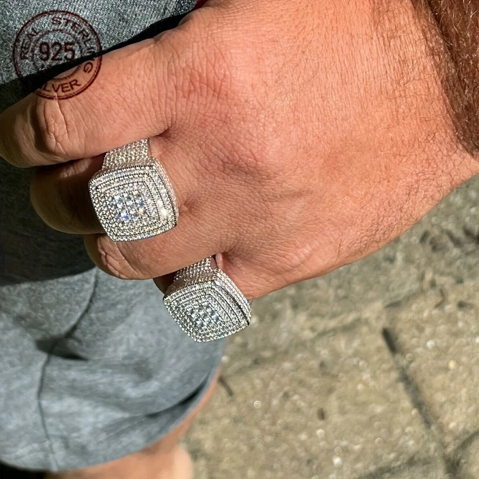 Men’s Domineering Square Cut Zircon Ring 925 Sterling Silver Hip Hop