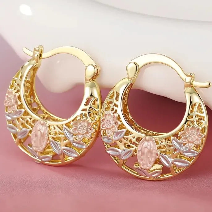 Gold Brass Geometric Hollow Hoop Earrings for Women Wedding Jewelry