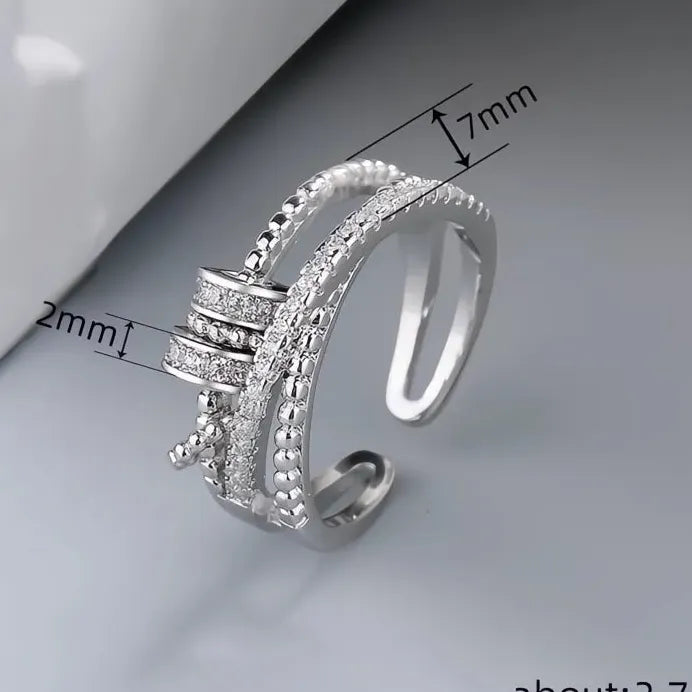 Adjustable Women’s Brass Cocktail Ring with Geometric CZ Sparkle Design