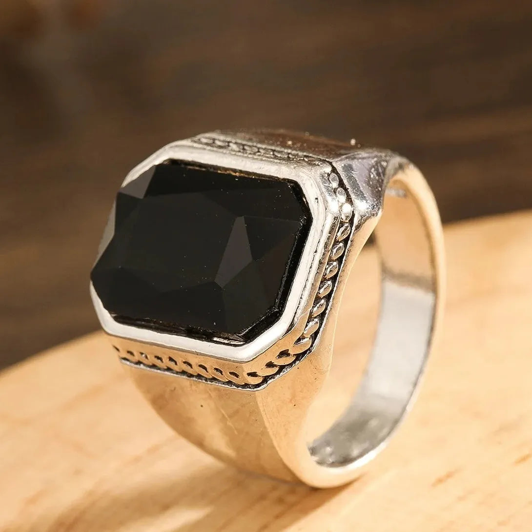 Men's Retro Alloy Plated Square Ring Steel Color Vintage Style Jewelry
