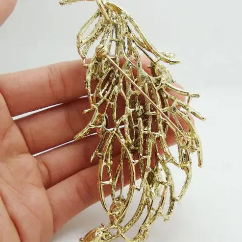 Retro Long Feather Brooch Pin Multi-Color Rhinestone Crystal Jewelry Gift