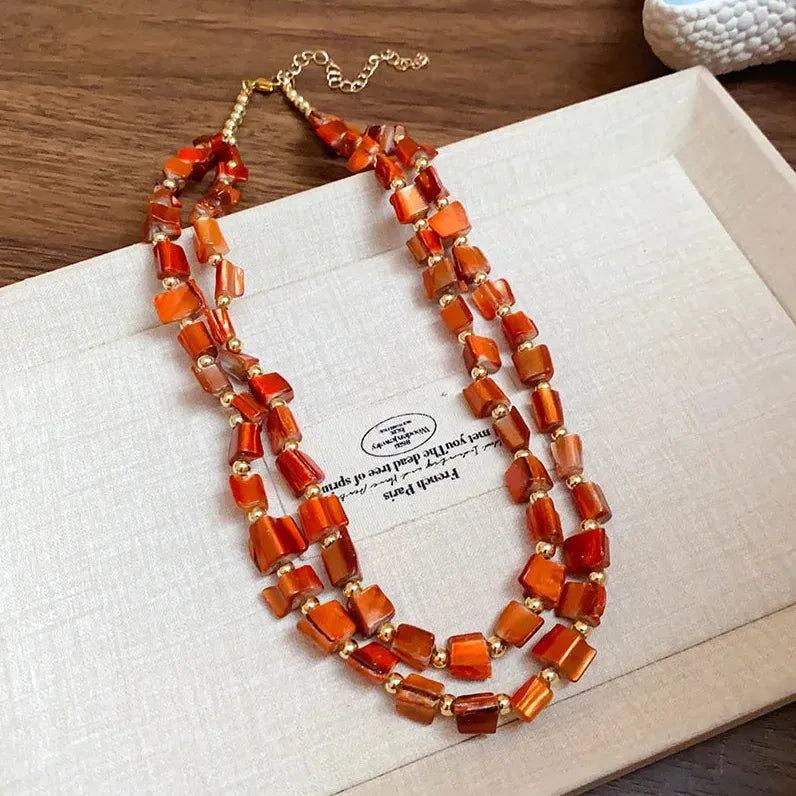 Vintage Bohemian Colored Irregular Double-Layer Natural Shell Necklace Gift