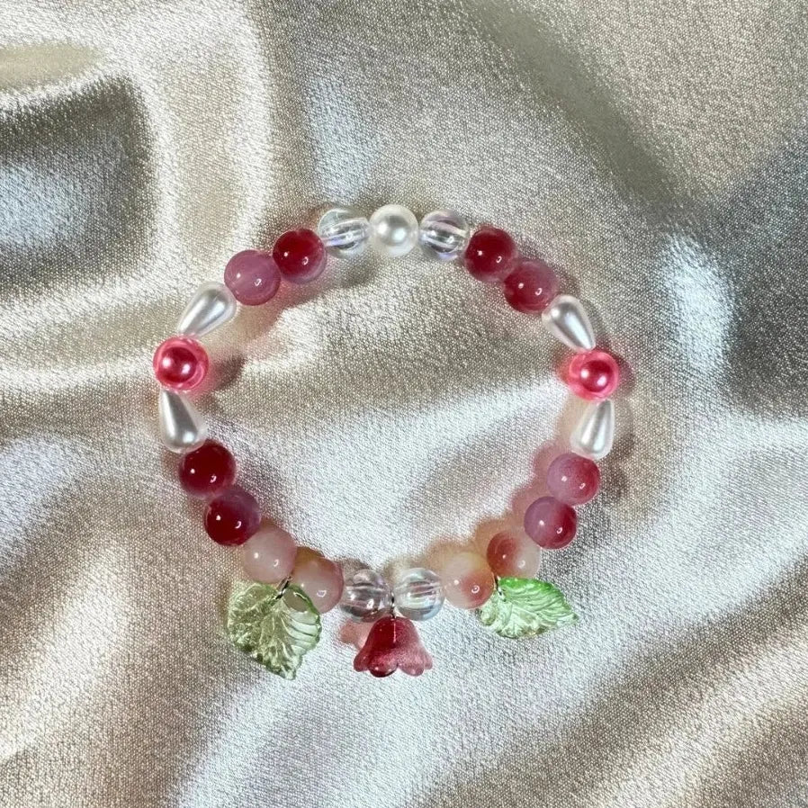 Handmade Fashion Colored Glass Flower Bracelet for Women Elastic Beaded Pearl Jewelry