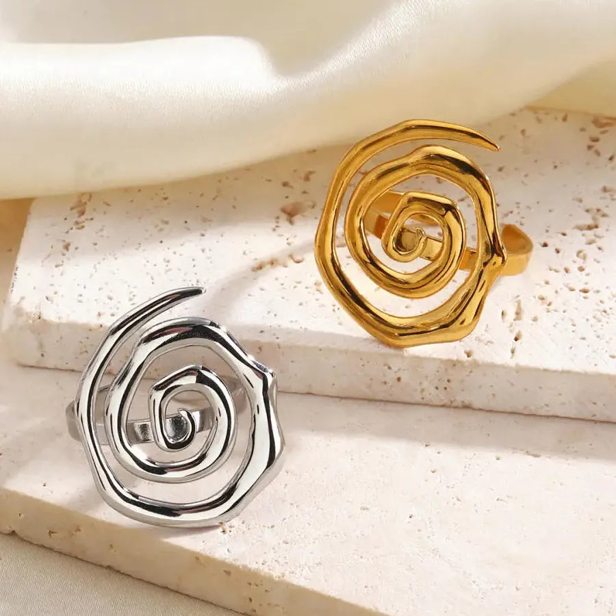 Adjustable Spiral Stainless Steel Geometric Cocktail Ring Women Men Gift Jewelry