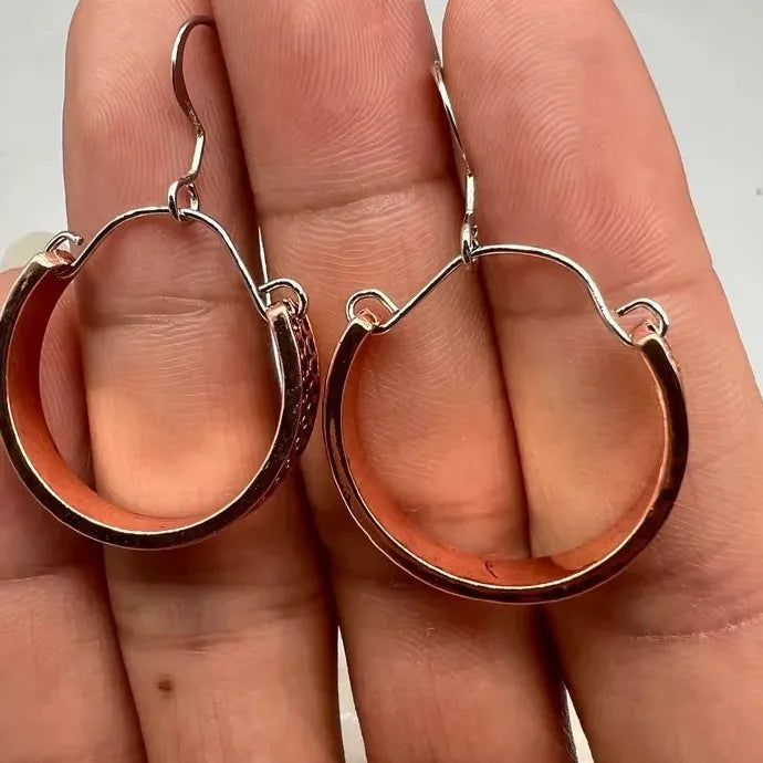 Vintage Half Round Hand Carved Zinc Alloy Earrings for Women, Red Copper Hook