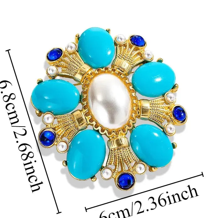 Vintage Geometric Rhinestone Brooch Antique Court Style for Women