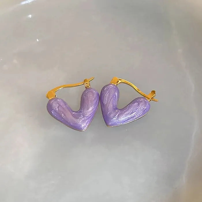 Colorful Heart Pearl Drop Earrings Zinc Alloy V-Shaped Dangle Jewelry