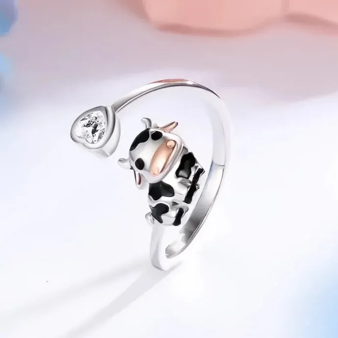 Cow Shaped Adjustable Women’s Ring Silver Color Brass Heart CZ Jewelry