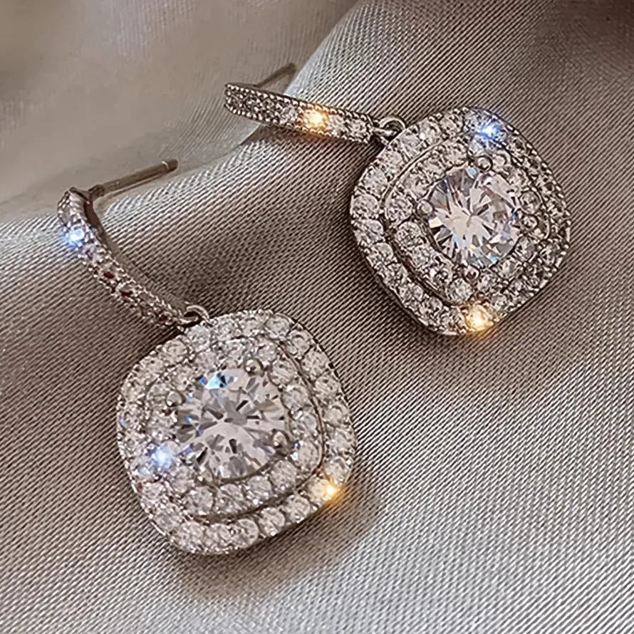 Women's Geometric Cubic Zirconia Silver Dangle Earrings Wedding Jewelry