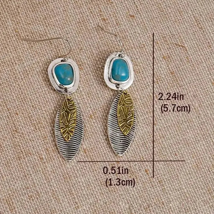 Vintage Bohemian Zinc Alloy Earrings Blue Stone Tassel Pendant Jewelry for Women