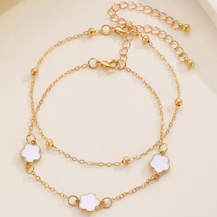 2Pcs Adjustable Zinc Alloy Five-Petal Flower Anklet for Women