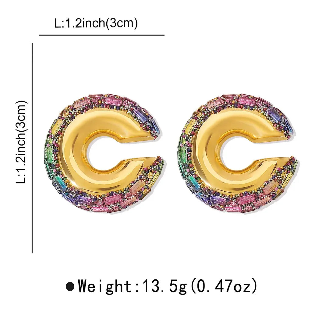 Luxury Colorful Crystal C-Shape Zinc Alloy Clip Ear Cuffs for Women