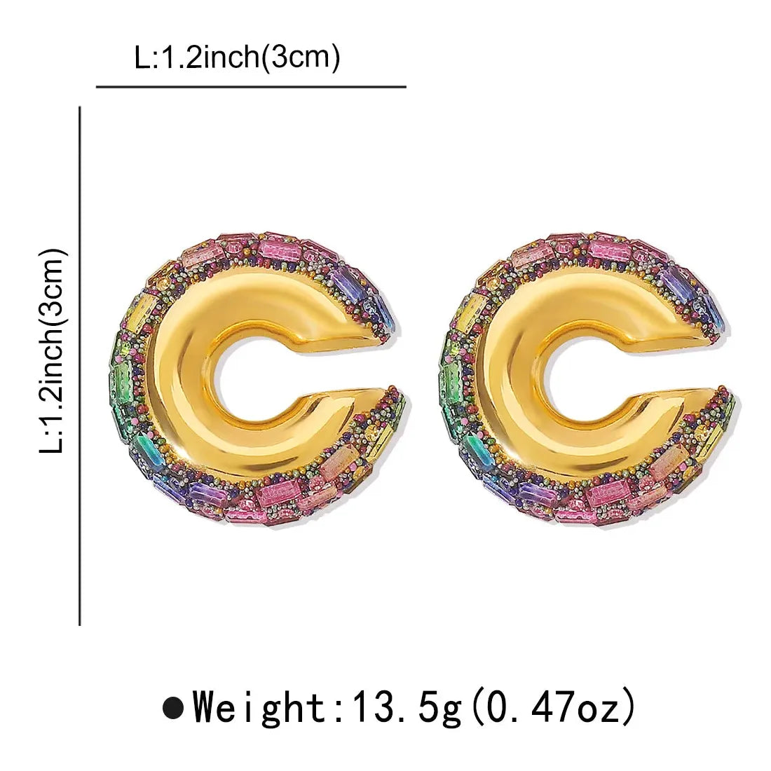 Luxury Colorful Crystal C-Shape Zinc Alloy Clip Ear Cuffs for Women