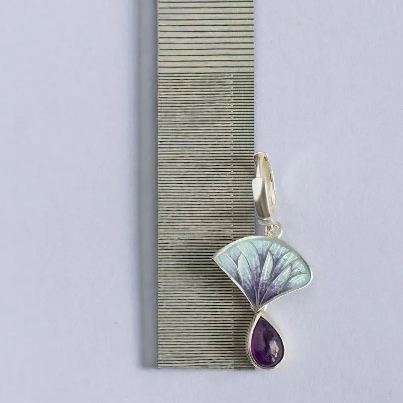 Geometric Flower Pendant Drop Earrings for Women Retro Silver Copper Metal Purple Resin