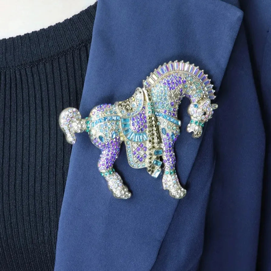 Vintage Rhinestone Tang Sancai Horse Brooch Pin Classic Jewelry for Women