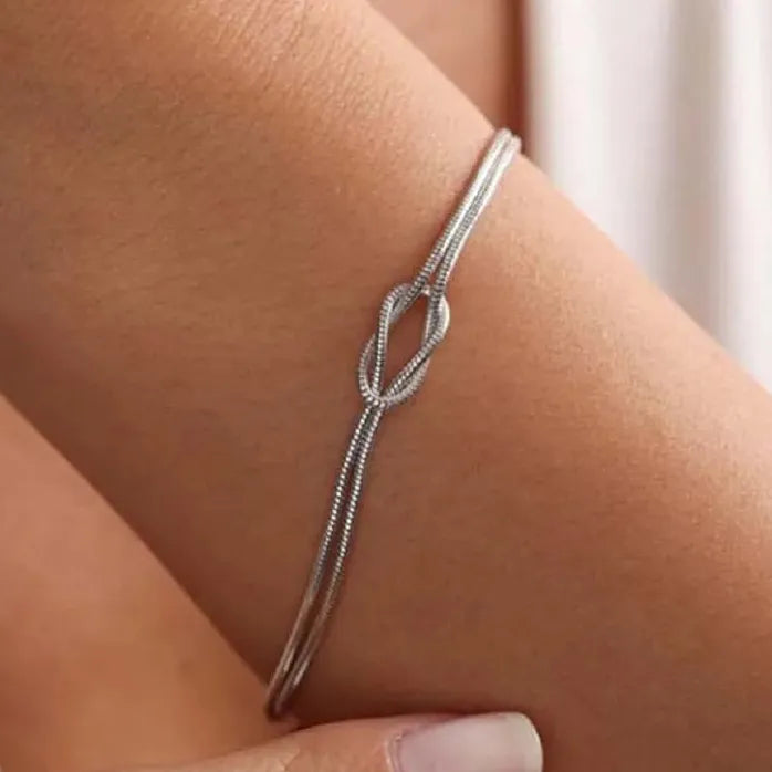 Adjustable Stainless Steel Knot Snake Chain Bracelet for Women Couples Gift
