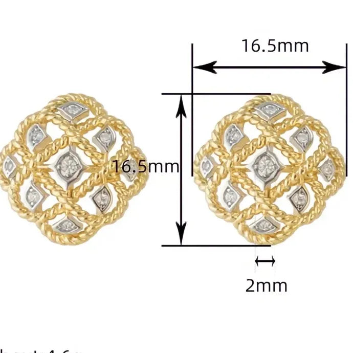 Vintage Hollow Two-Tone Rhombic Geometric Copper Alloy Stud Earrings Women