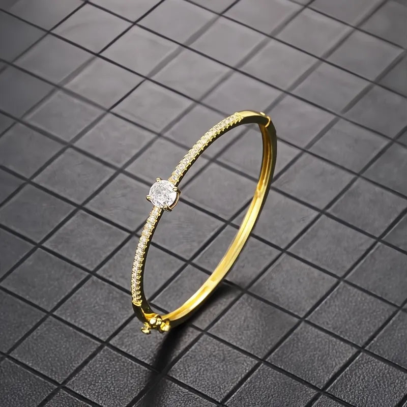 Geometric Minimalist Bangle with Sparkling Cubic Zirconia Jewelry