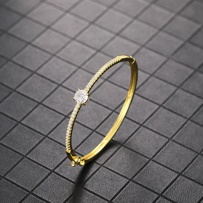 Geometric Minimalist Bangle with Sparkling Cubic Zirconia Jewelry