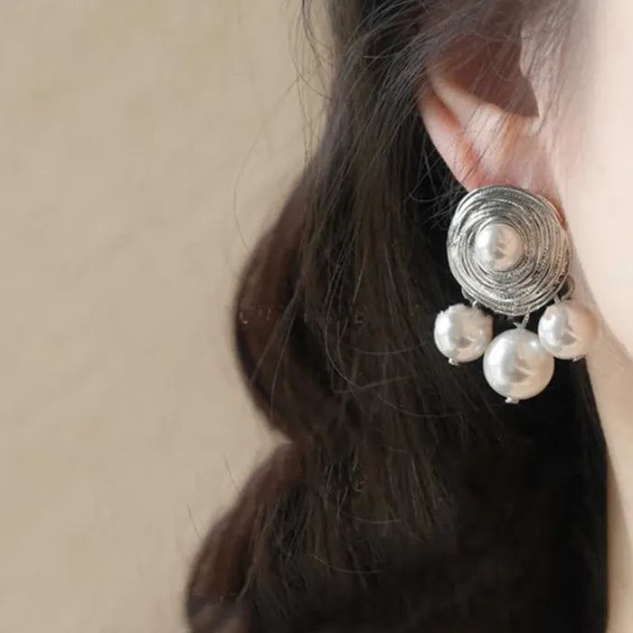 Vintage Pearl Round Drop Earrings for Women Zinc Alloy Pendant