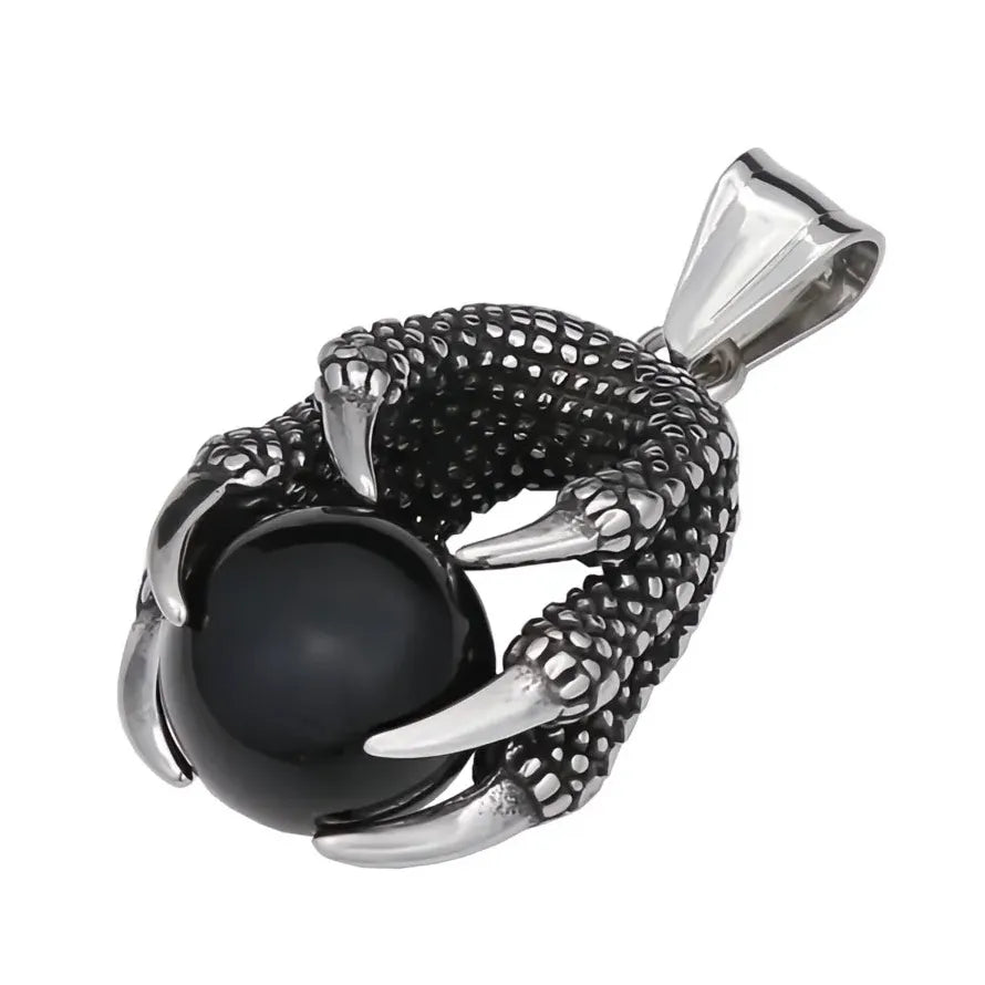 Viking Dragon Claw Necklace Red Bead Pendant Stainless Steel Men Gift