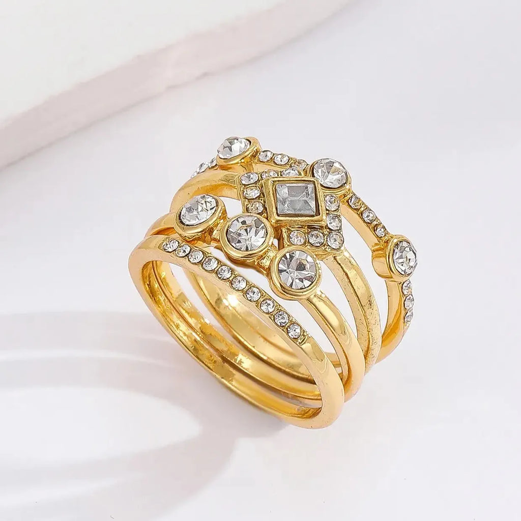 Modern Gold Color Cubic Zirconia Ring for Women Irregular Shape Zinc Alloy Jewelry
