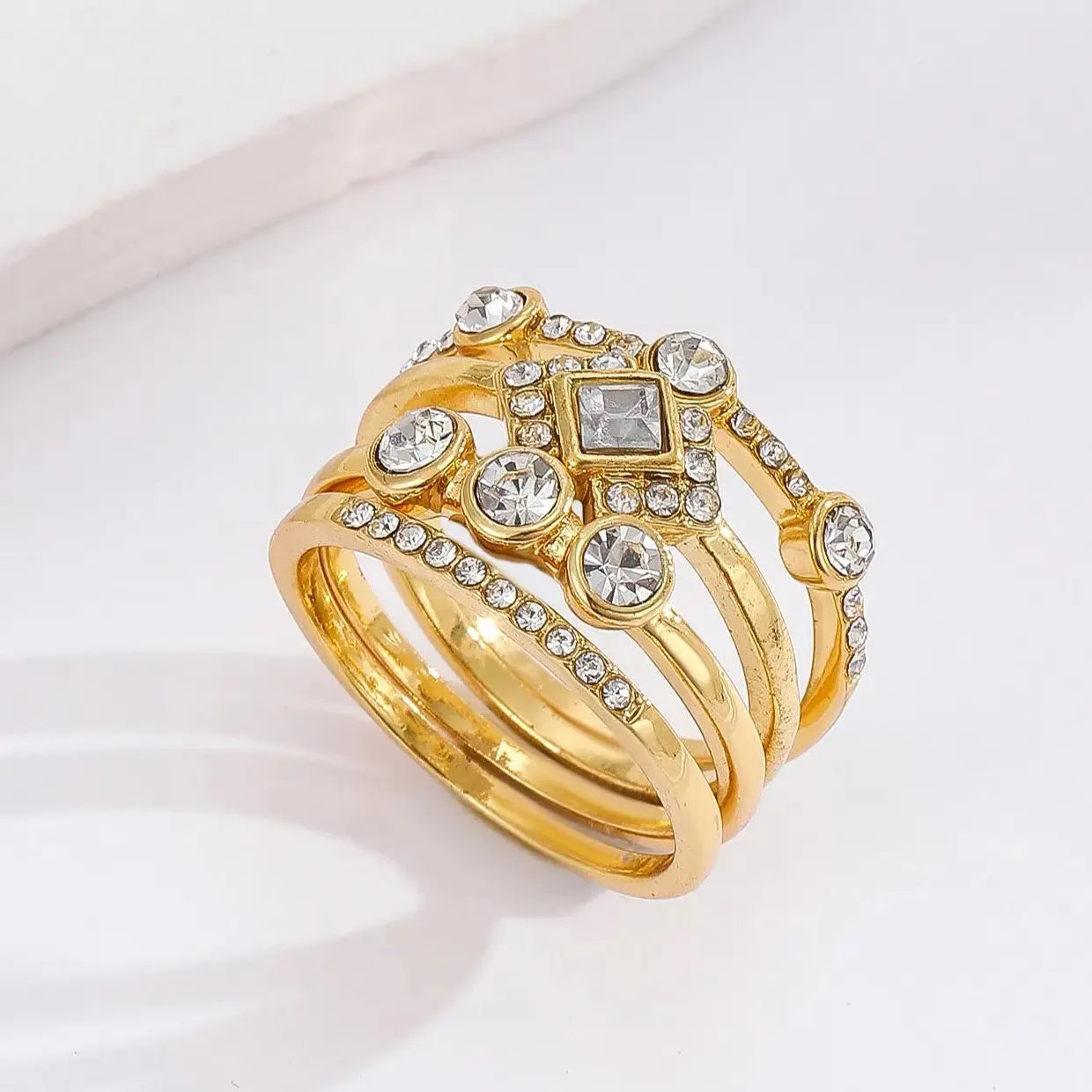 Modern Gold Color Cubic Zirconia Ring for Women Irregular Shape Zinc Alloy Jewelry