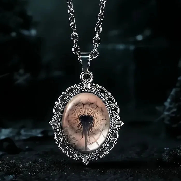 Vintage Oval Fairy Dandelion Glass Pendant Necklace Zinc Alloy Gift