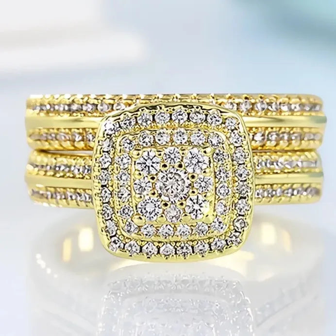 Elegant Gold Brass CZ Rings Set for Women Wedding Bridal Party Jewelry