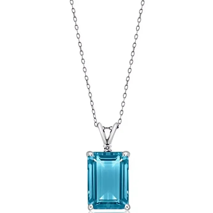 Rectangular Blue CZ Pendant Necklace for Women Silver Wedding Jewelry