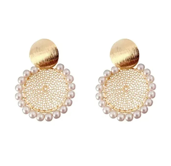 Pendientes de perlas redondas geométricas de cobre diseño personalidad 2021 mujer niña