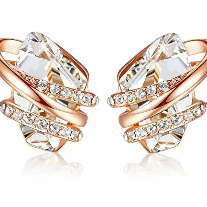 Geometric Blue Green White Cubic Zirconia Copper Alloy Stud Earrings Women