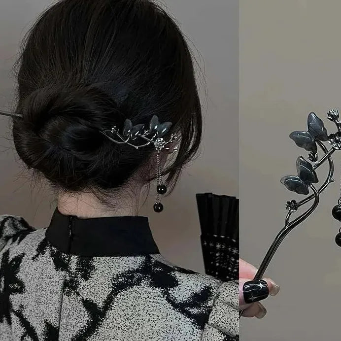 2024 Chinese Style Butterfly Flower Tassel Zinc Alloy Hair Stick for Women