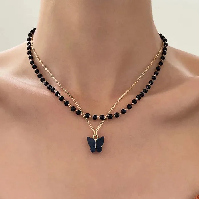 Vintage Black Crystal Glass Bead Chain Choker Necklace Women Handmade Jewelry