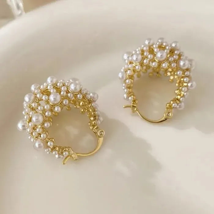 Irregular Copper Pearl Stud Earrings European American Fashion Style